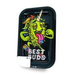 Best Buds LSD Large Metal Rolling Tray with Magnetic Grinder Card wholesale best buds tray lsd large