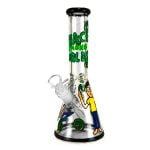 Cartoon Boy Handcrafted Glass Bong 25cm Canadian Weed Leaves Silver Metal