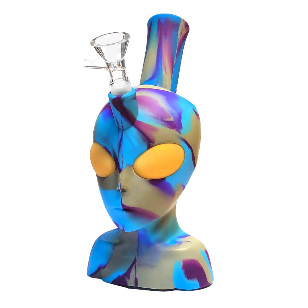 wholesale-silicone-alien-bong-blue Silicone Bong Alien Head Blue 20cm - Image 1