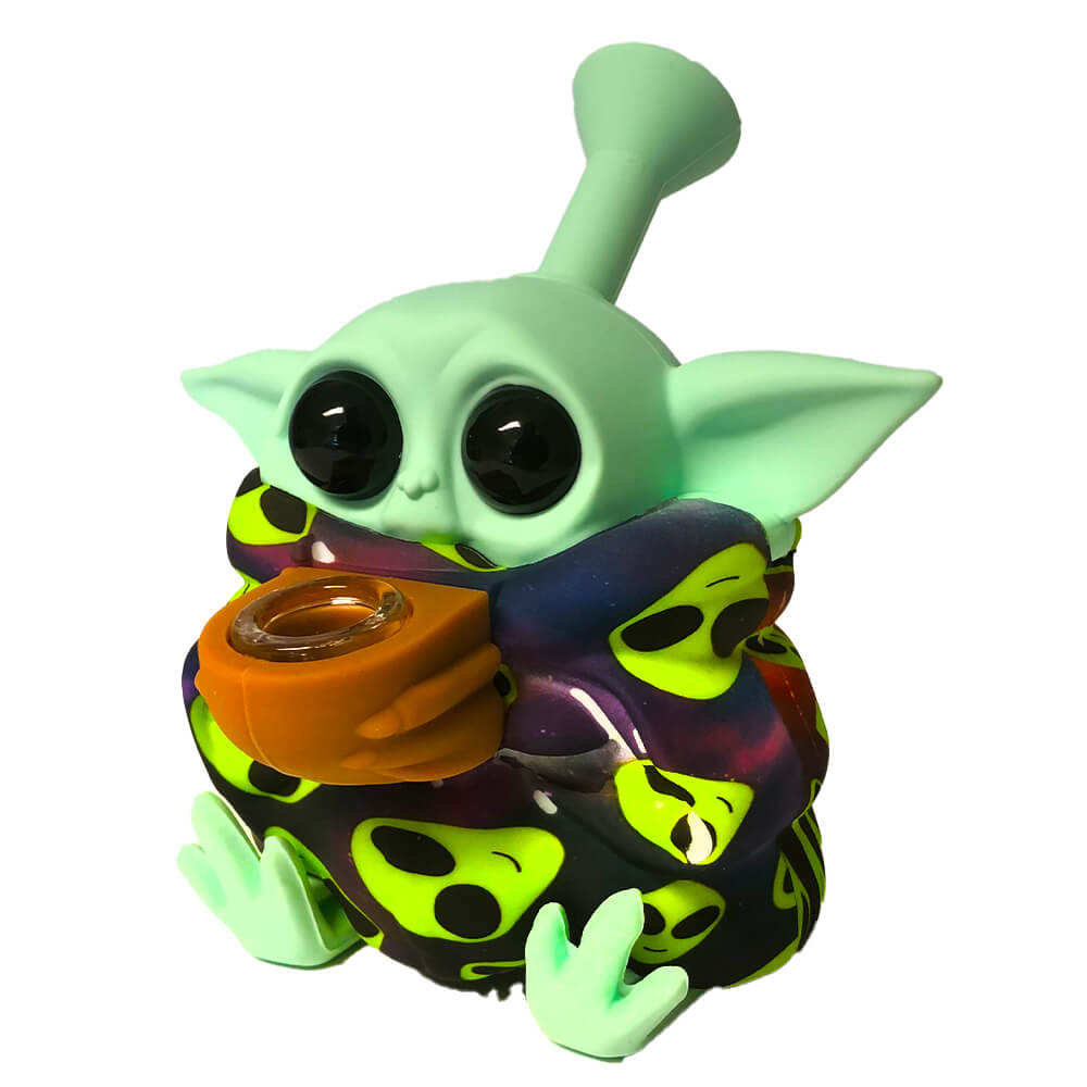 wholesale-smiley-alien-silicone-pipe-2 Alien Smiley Silicone Bong with Removable Pieces 13cm - Image 1