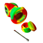Rasta Death Silicone Pipe with Metal Spoon and Dab Container 11cm - Image 2