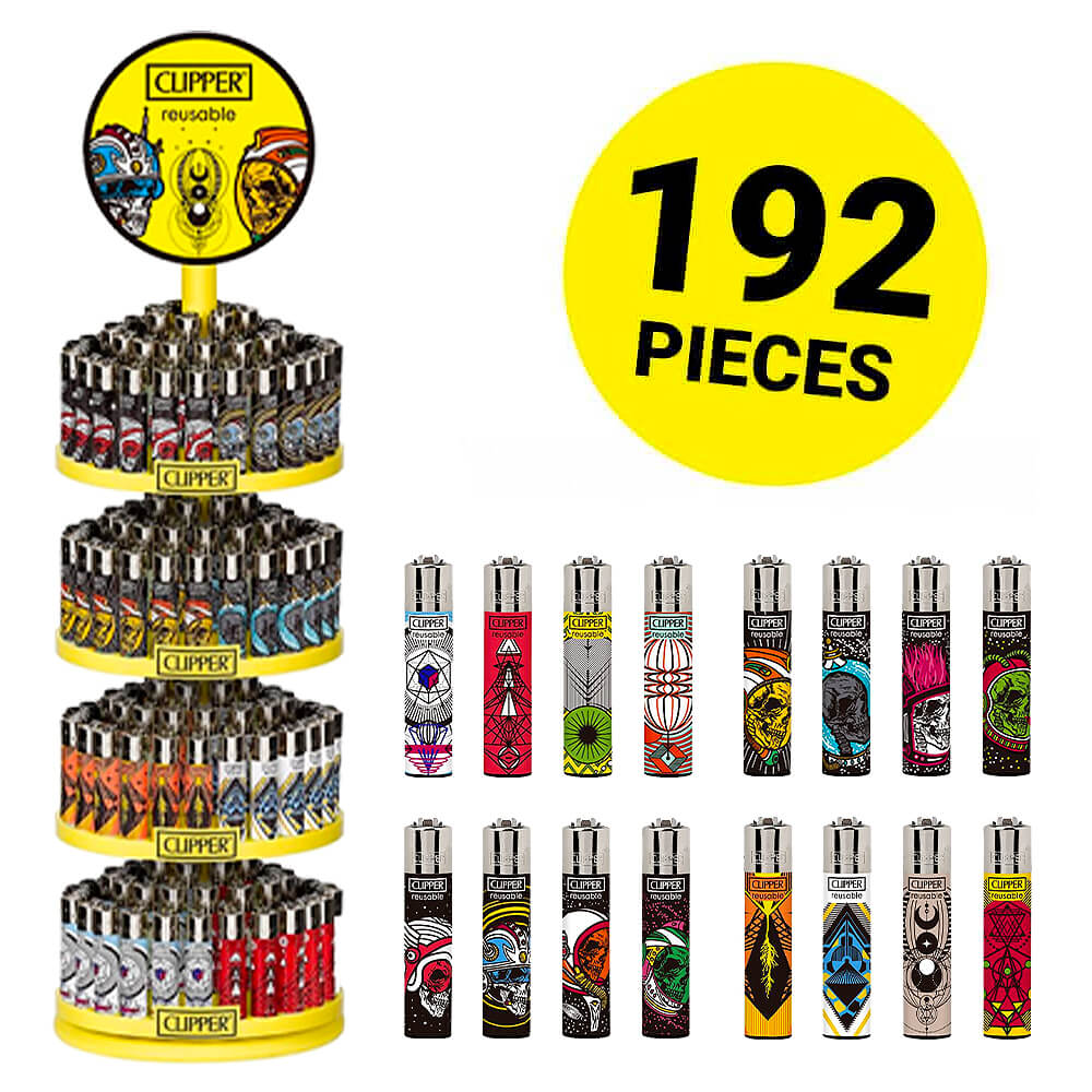 wholesale-clipper-carousel-astro-skulls Clipper Lighters Astro Skulls + Free Carousel (192pcs/display) - Image 1
