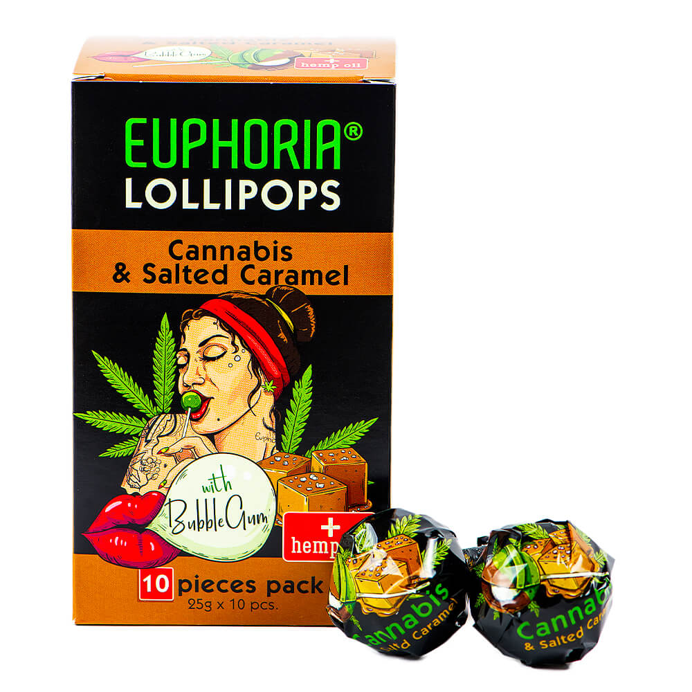 wholesale-euphoria-cannabis-lollipops-salted-caramel Euphoria Cannabis Lollipops Salted Caramel (12packs/masterbox) - Image 1