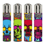 wholesale clipper lighters colorful skulls 24pcs display
