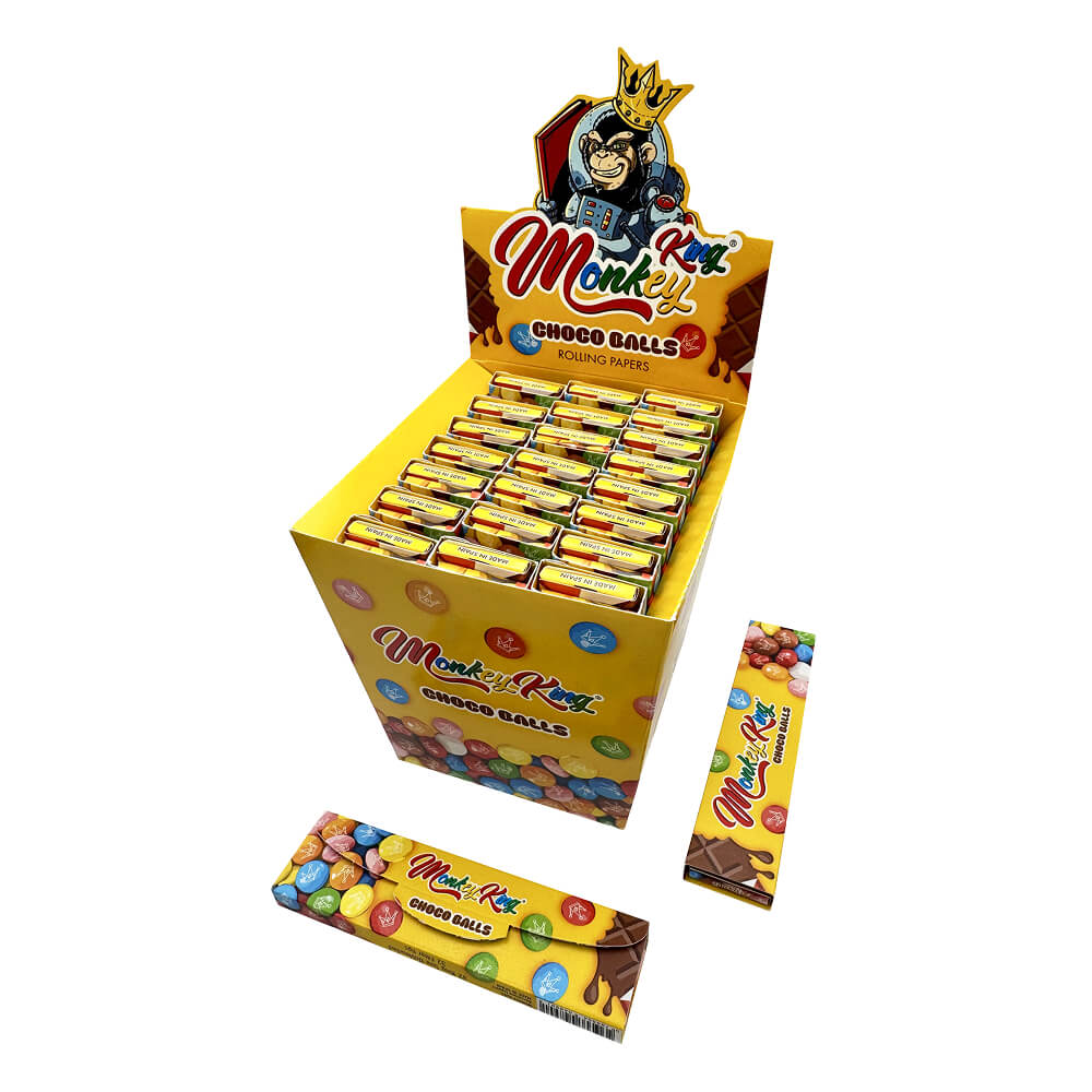 Monkey King Unbleached Rolling Papers Monkey Chocoballs Smell King Size Slim + Filter Tips (24pcs-display)-Wholesale