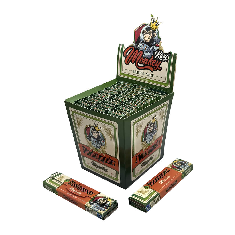 Monkey King Unbleached Rolling Papers Monkey Liquorice Smell King Size Slim + Filter Tips (24pcs-display)-Wholesale