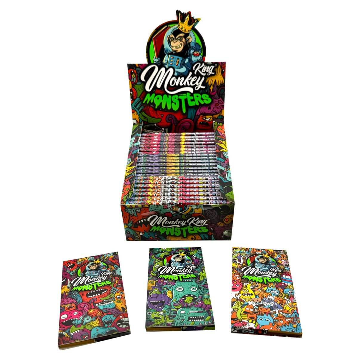 Monkey-King-Unbleached-Rolling-Papers-Monsters-King-Size-Slim-with-Tips-(24pcsdisplay) Monkey King Unbleached Rolling Papers Monsters King Size Slim with Tips (24pcs/display) - Image 1